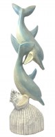 41" Blue Two Dolphins Wood Sculpture