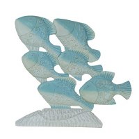 23" Blue and White Six Fish Wood Sculpture