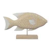 24" Natural and White Wood Fish on Base