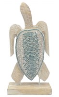23" Blue Whitewashed Mosaic Wood Turtle