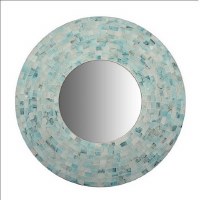 24" Round Blue and Natural Mosaic Mirror