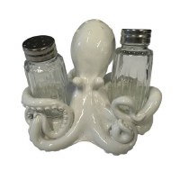 5" White Octopus Holding Salt & Pepper Shakers