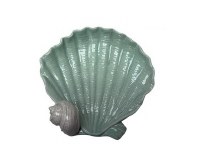 6" Green Scallop Ceramic Dish With Shell
