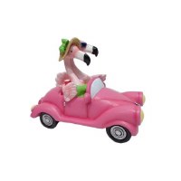 7" Polyresin Flamingos in Car