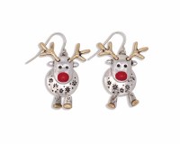 Silver and Gold Toned Dancing Reindeer Christmas Earrings