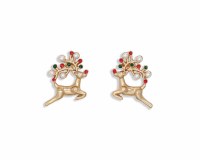 Gold Toned, Red, and Green Christmas Reindeer Earrings