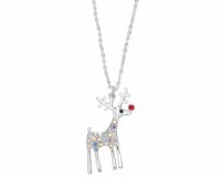 18" Silver Toned Bling Reindeer Christmas Necklace