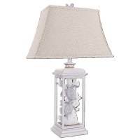 31" Distressed White Coastal Sea Turtle Lantern Table Lamp