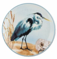 5" Round Coastal Ceramic Blue Heron Dish
