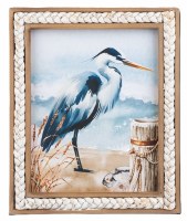 12" x 10" Blue Heron With a Piling Coastal Print Framed