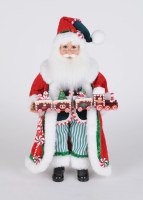 16" Red and Green Peppermint Train Santa Statue