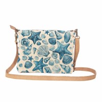 10" Blue Seashells Coastal Sling Purse