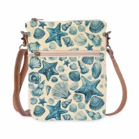 9" x 8" Blue Seashells Coastal Slim Sling Purse