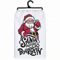 28" Sq "Santa Prefers Bourbon" Kitchen Towel