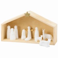 Set of 11 White Ceramic Nativity Scene