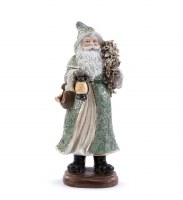 12" Polyresin Green Santa With Lantern Statue