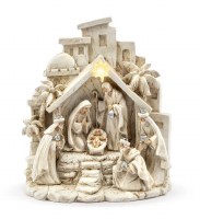 8" LED Antique White Nativity Scene
