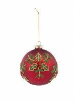 4.25" Red Holly Ball Glass Ornament
