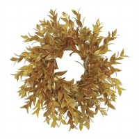 3" Faux Gold and Brown Ruscus Leaf Candle Ring