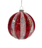4.7" Red and White Stripe Glass Ornament