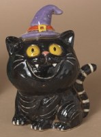 6" Black Cat Wearing a Hat Ceramic Figurine