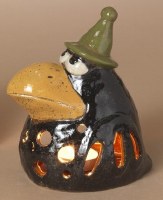 6" Raven Wearing a Green Hat Ceramic Tealight Holder
