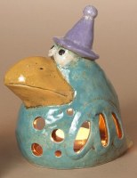 6" Raven Wearing a Purple Hat Ceramic Tealight Holder