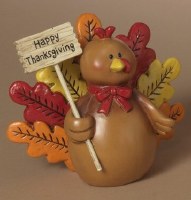 6" Turkey Holding a "Happy Thanksgiving" Sign Polyresin Figurine