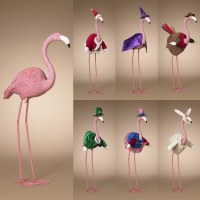 30" Flamingo With Six Holiday Outfits Statue