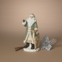 12" Polyresin Green Santa With Reindeer