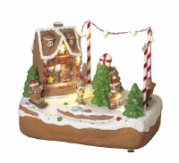 8" LED Gingerbread House With a Small Chimney Scene