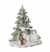 8" White Reindeer With a Birds Polyresin Figurine