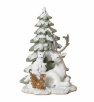8" White Reindeer With a Foxes Polyresin Figurine