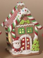 6" LED Santa Claus Outside a Gingerbread House Figurine