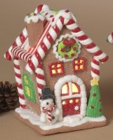 6" LED Snowman Outside a Gingerbread House Figurine