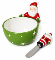 6" Santa Claus Ceramic Dip Bowl With a Spreader