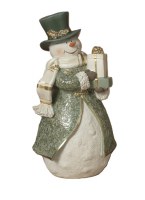 12" Polyresin Green Snowman With Presents Figurine