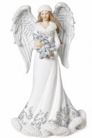 10"  Silver and White Angel Holding a Christmas Tree Polyresin Statue