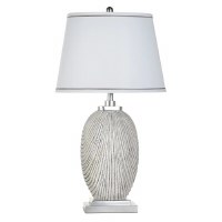 31" Silver and White Oval Line Table Lamp