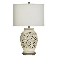 30" Distressed White Openwork Leaf Nightlight Table Lamp