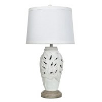 32" Distressed White Openwork Leaf Nightlight Table Lamp