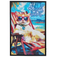 36" x 24" LED Cat Beach Framed Plaque