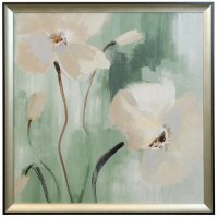 39" Sq White Flowers on Green Gel Textured Framed Print