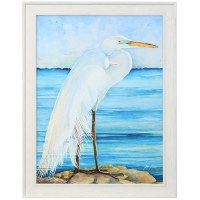 47" x 37" White Egret Lookout Framed Print Under Glass
