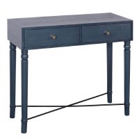 34" Dark Blue Two Drawer Console Table