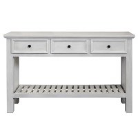 58" White Three Drawer and One Shelf Console Table