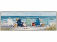22" x 62" Adirondack Chairs on the Beach Coastal Canvas in a White Frame