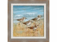16" Sq Four Sandpipers 1 Gel Textured Coastal Print in a Brown Wood Frame