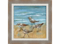 16" Sq Four Sandpipers 2 Gel Textured Coastal Print in a Brown Wood Frame