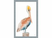 46" x 30" Pelican 1 Gel Textured Coastal Print in a Seawashed Blue Frame
